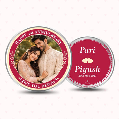 Chotteylal & Sons Customised 1st Anniversary Silver Coin