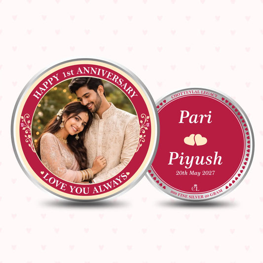 Happy 1st Anniversary Custom Silver Coin - Add Names & Date