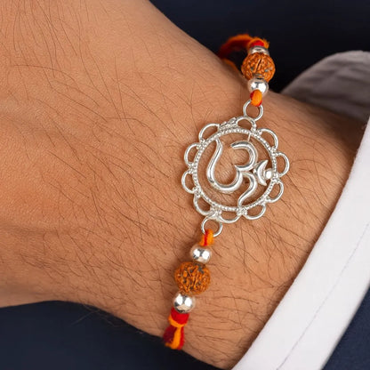 Spiritual Harmony Rakhi – Om Symbol in Polished 92.5 Silver Finish