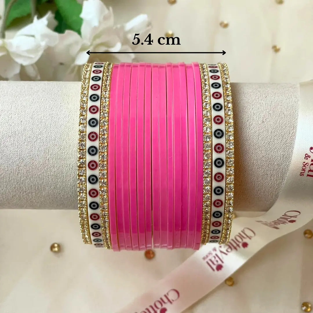 Pure Pearl Classic Diamond Pink Chooda Set of 15