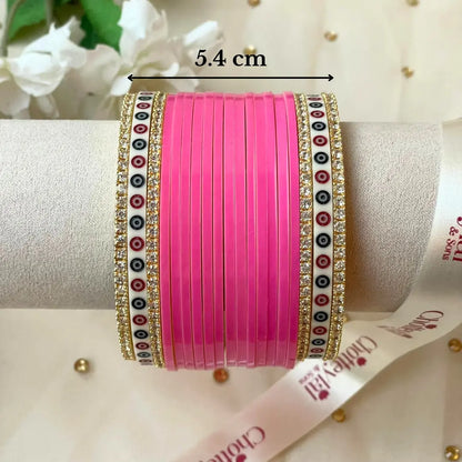 Pure Pearl Classic Diamond Pink Chooda Set of 15