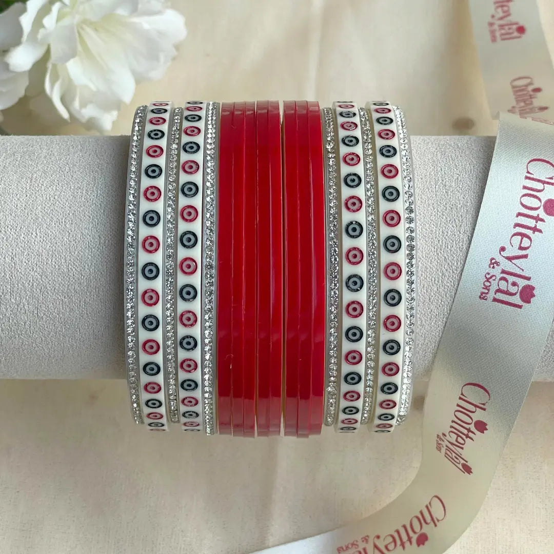 Pure Pearl Classic Heritage Diamond Dark Red Chooda Set of 11