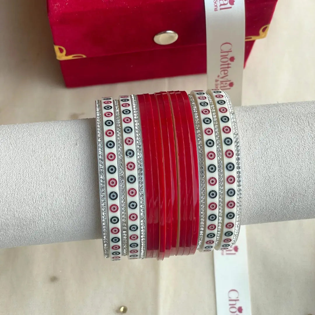 Pure Pearl Classic Heritage Diamond Dark Red Chooda Set of 11