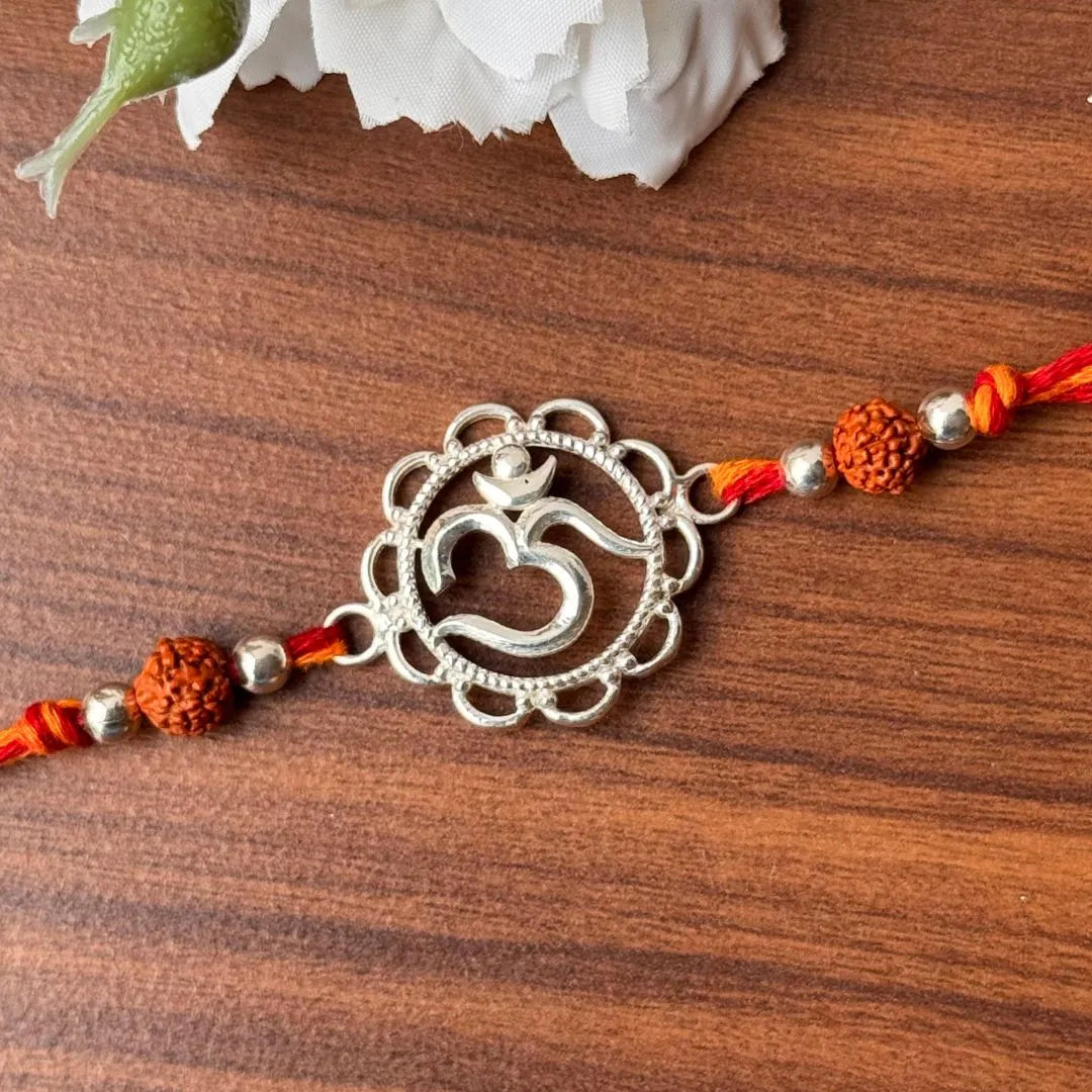 Spiritual Harmony Rakhi – Om Symbol in Polished 92.5 Silver Finish