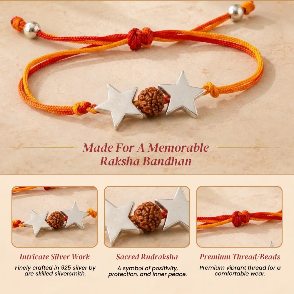 Celestial Spark Rakhi – Star Elegance Crafted in 92.5 Sterling Silver
