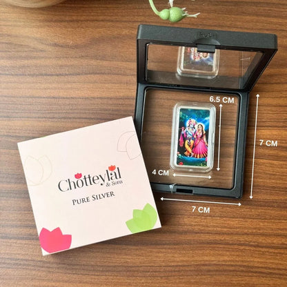 Radha Krishna, Silver, Bar Shape UV Print, 10 gm, 999 Purity Silver Coin - Ready To Ship