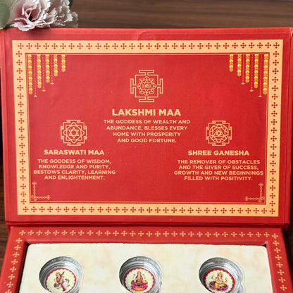 Laxmi, Ganesh, Saraswati ji, Silver, Folder Box, 6 Coins (1 GM Each), 999 Purity Silver Coins