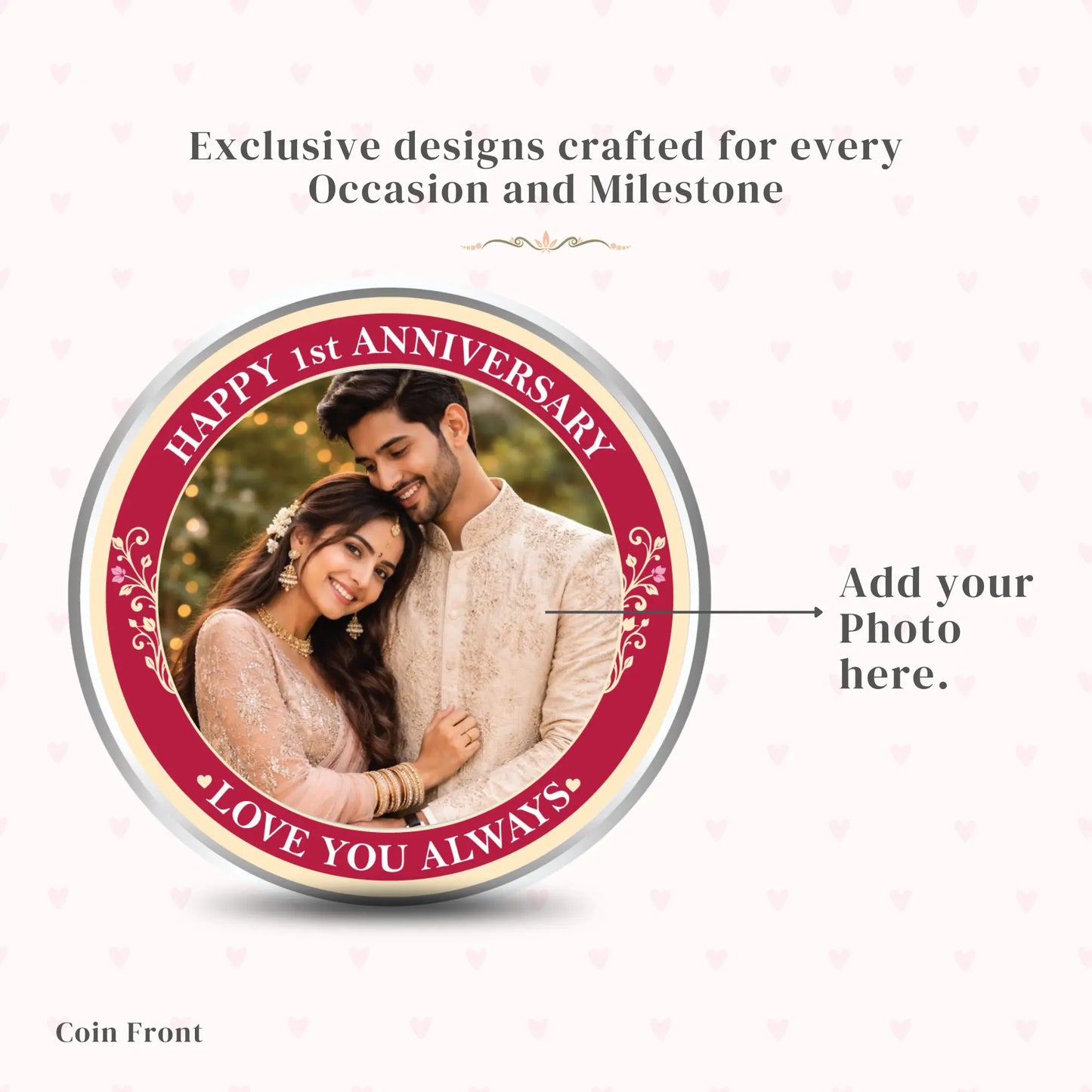Happy 1st Anniversary Custom Silver Coin - Add Photo,Names & Date