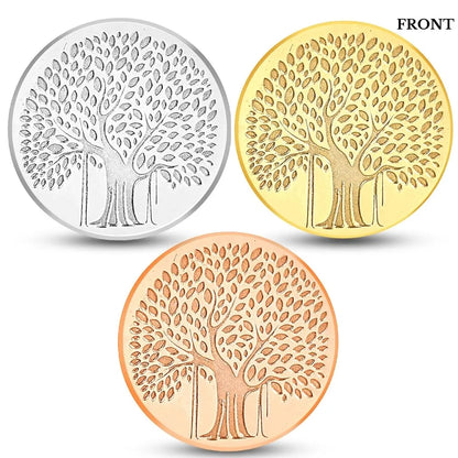 Banyan Tree Design, Tri-Color, Round, Set of 3 Coins (3 Gram Each), 999 Purity Silver Coin - Ready To Ship