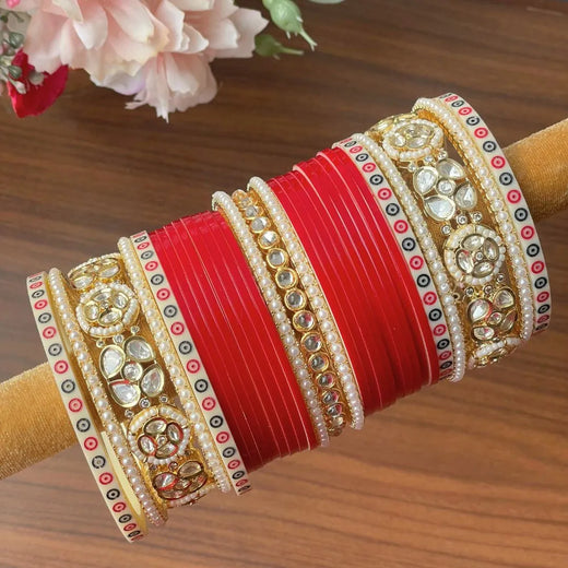 Pearl Classic Red Chooda - With OTT Polki Kadas