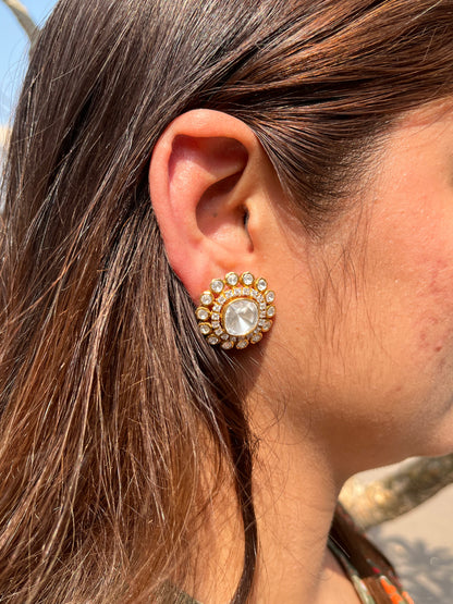 Majestic Silver Polki Stud Earrings