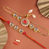 Pair Rakhi - Beatiful Kundan Oval Shape Rakhi