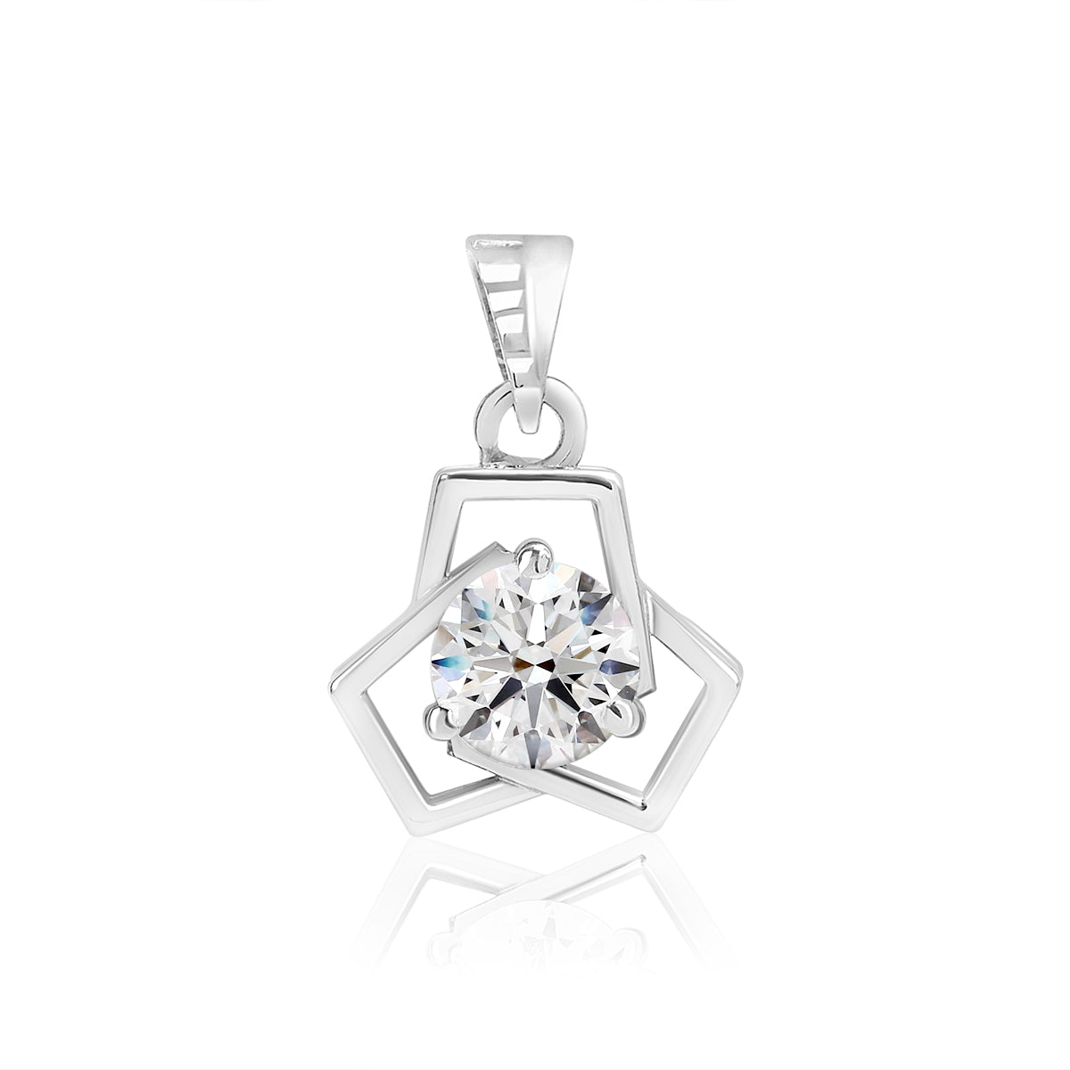 Sterling Silver Triangular Shape Solitaire Pendant with Box Chain