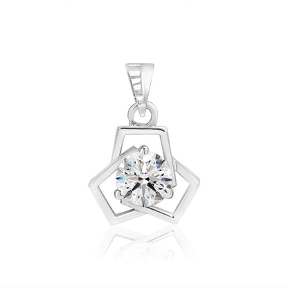 Sterling Silver Triangular Shape Solitaire Pendant with Box Chain