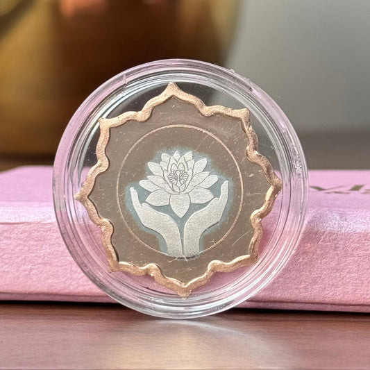 Lotus In Hand Design, Rose Gold Finish, Lotus Shape, Single (5 Gram), 999 Purity Silver Coin - Ready To Ship