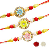 Men's Rakhi - Set of 3 Yellow , Pink and Blue Flower