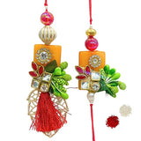 Pair Rakhi - Green Designer Leavesl