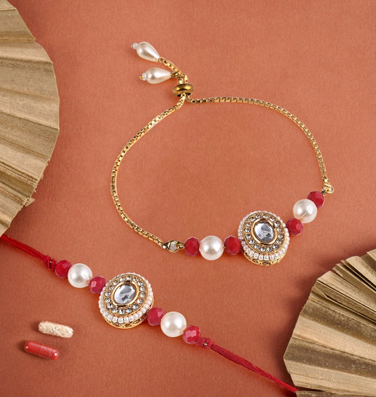 Pair Rakhi - Beatiful Kundan Oval Shape Rakhi