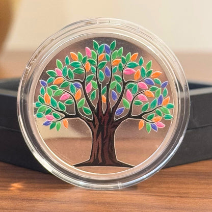 Colorful Banyan Tree Design, UV Printed, Round Shape, Single (20 Gram), 999 Purity Silver Coin - Ready To Ship