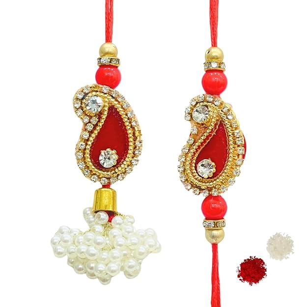 Pair Rakhi - Aambi Shape Design Bunch of White Pearl