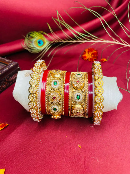 Traditional Antique Gold and Red Kada Sets