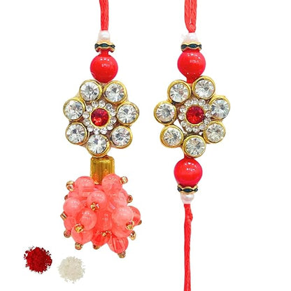 Pair Rakhi - Big Red Flower Design