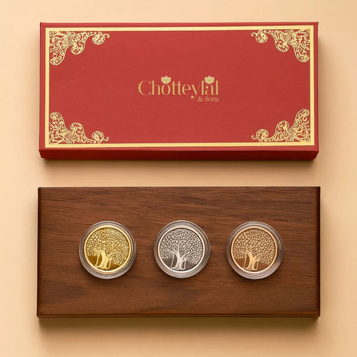 Banyan Tree Design, Tri-Color Finish, Round Shape, Set of 3 Coins (3 g Each)