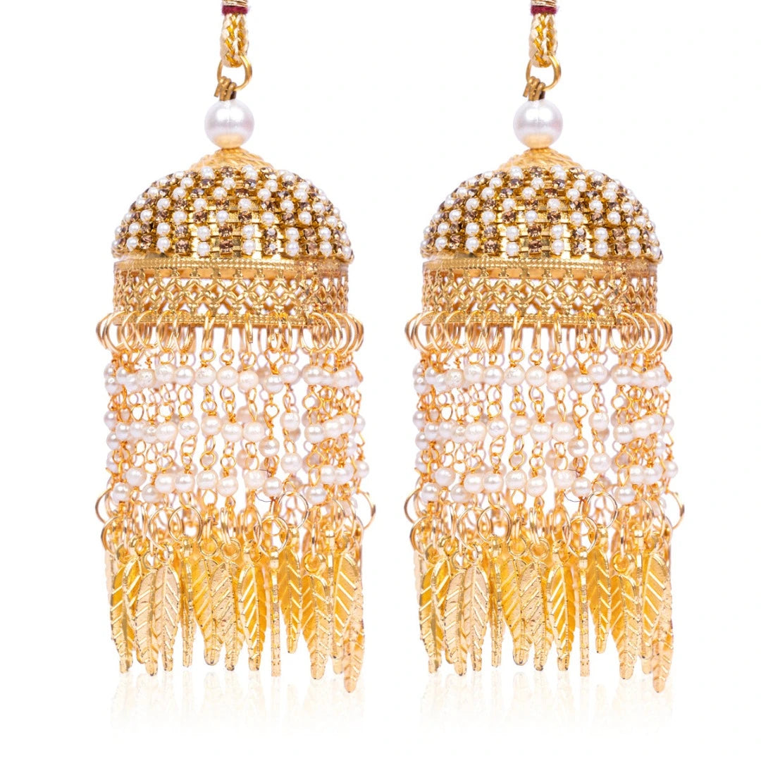 Golden Wide Dome Pearls & Motifs Bridal Kaleera