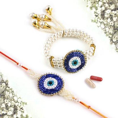 Pair Rakhi - Evil Eye  Rakhi  With Pearls