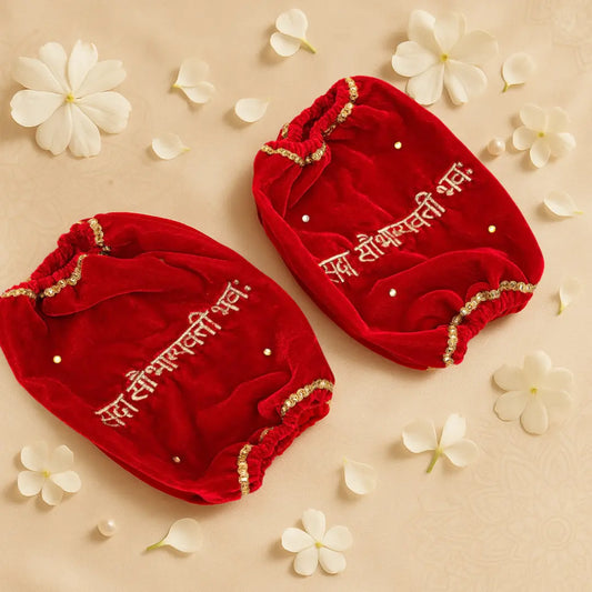 Red Velvet Chooda Cover With Sada Saubhagyavati Embroidered And With Golden Stones