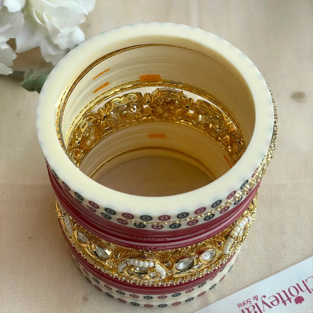 Pure Pearl Classic Heritage Diamond Dark Red Chooda Set of 31