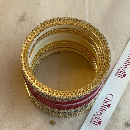 Pure Pearl Classic Heritage Diamond Dark Red Chooda Set of 15