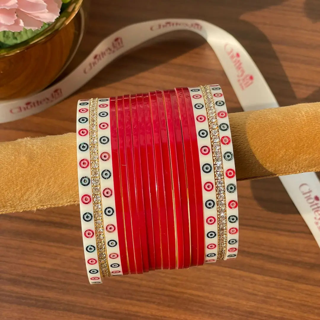 Dark Red Semi Pearl Chooda – Premium Bridal Set - 15