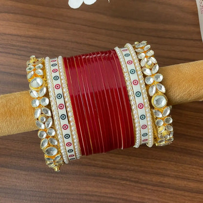 Semi Pearl Dark Red Chooda Set of 15