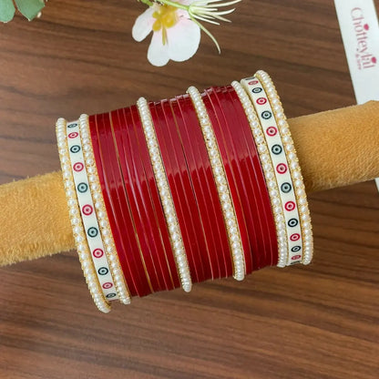 Semi Pearl Dark Red Chooda Set of 21