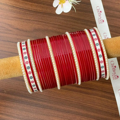 Semi Pearl Dark Red Chooda Set of 31