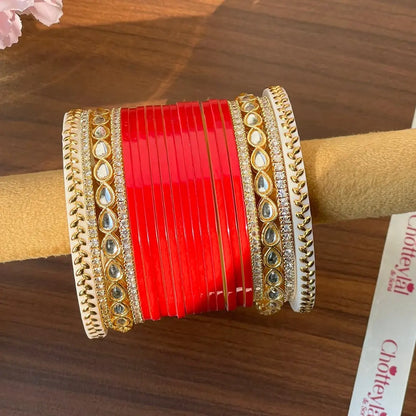 Semi Pearl Red Chooda Set of 15