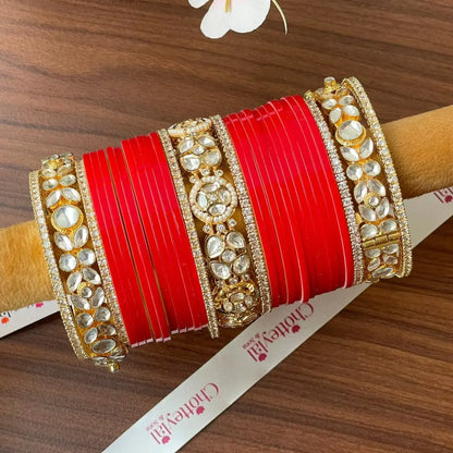 Semi Pearl Red Chooda Set of 21