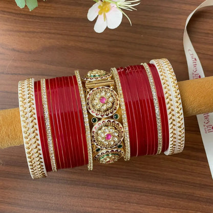 Semi Pearl Maroon Chooda Set of 21