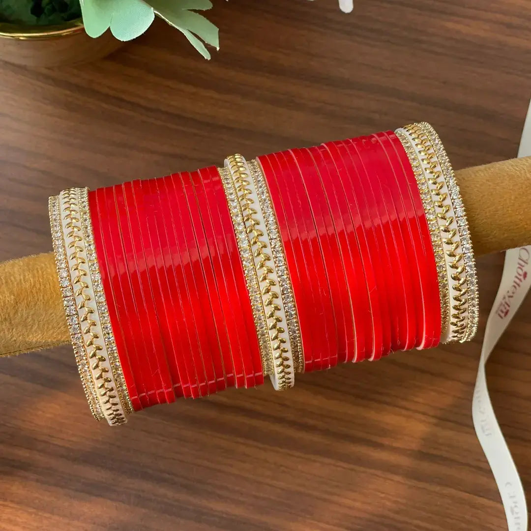 Semi Pearl Dark Red Chooda Set of 31