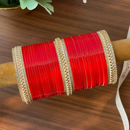 Semi Pearl Dark Red Chooda Set of 31