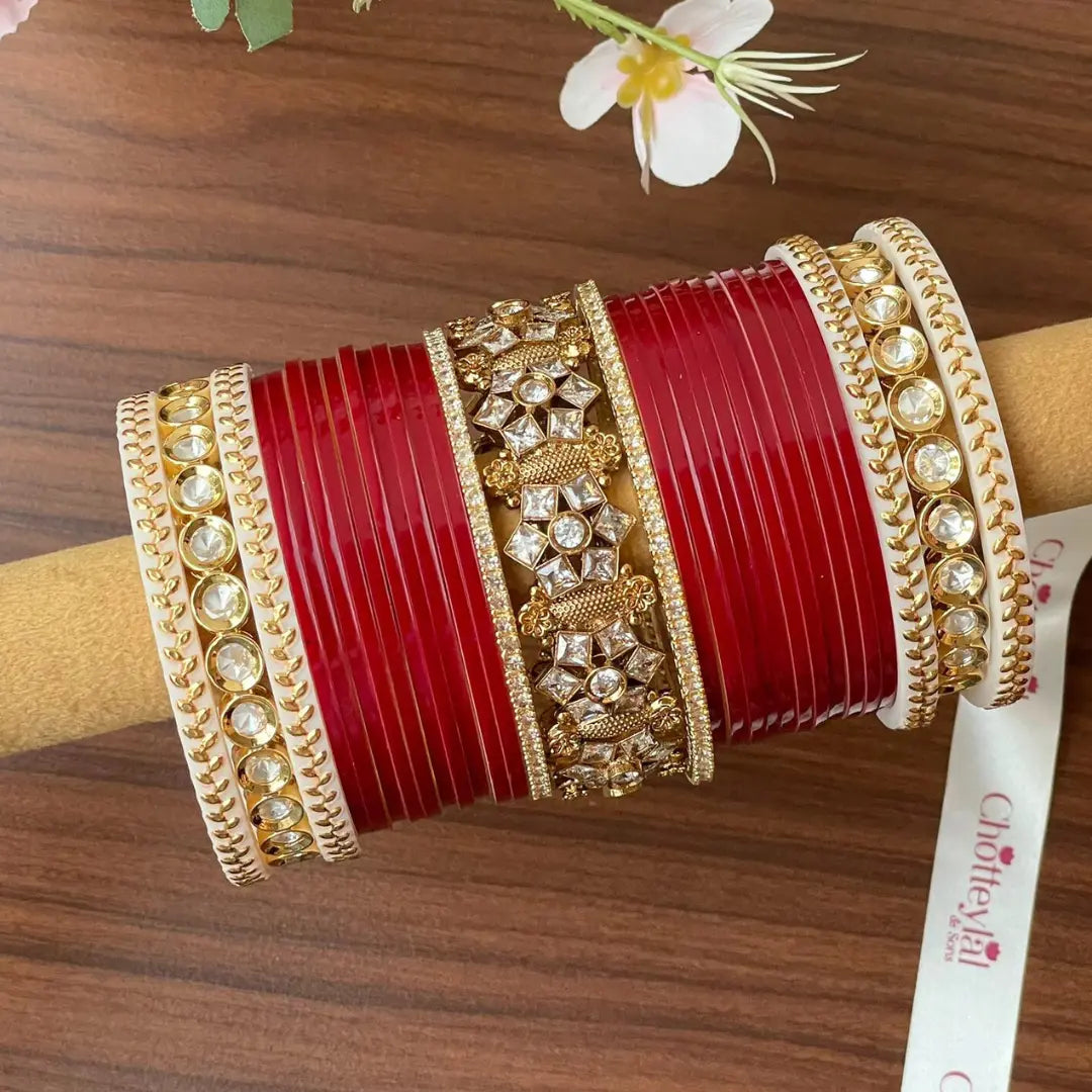 Maroon Semi Pearl Chooda – 21-Piece Bridal Set