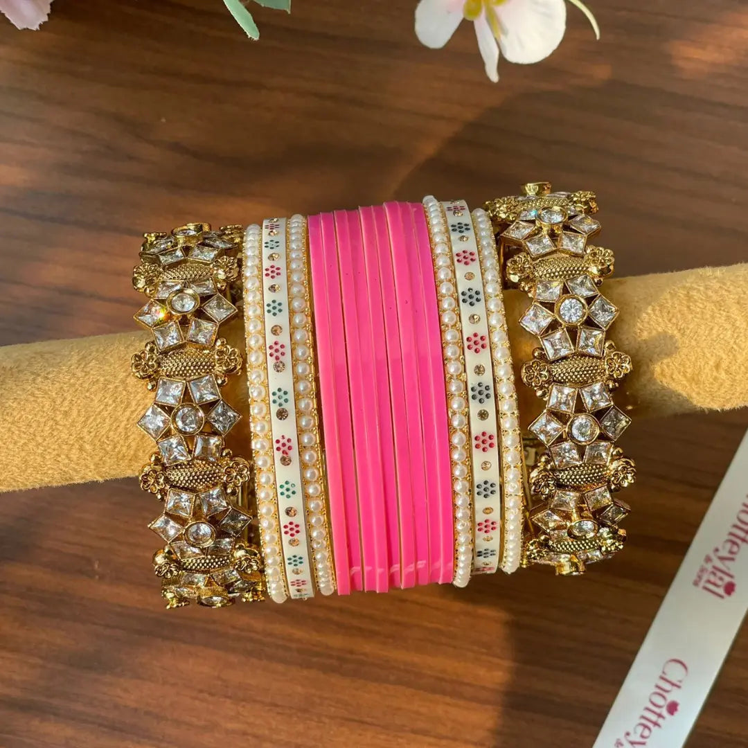 Semi Pearl Pink Chooda Set of 11