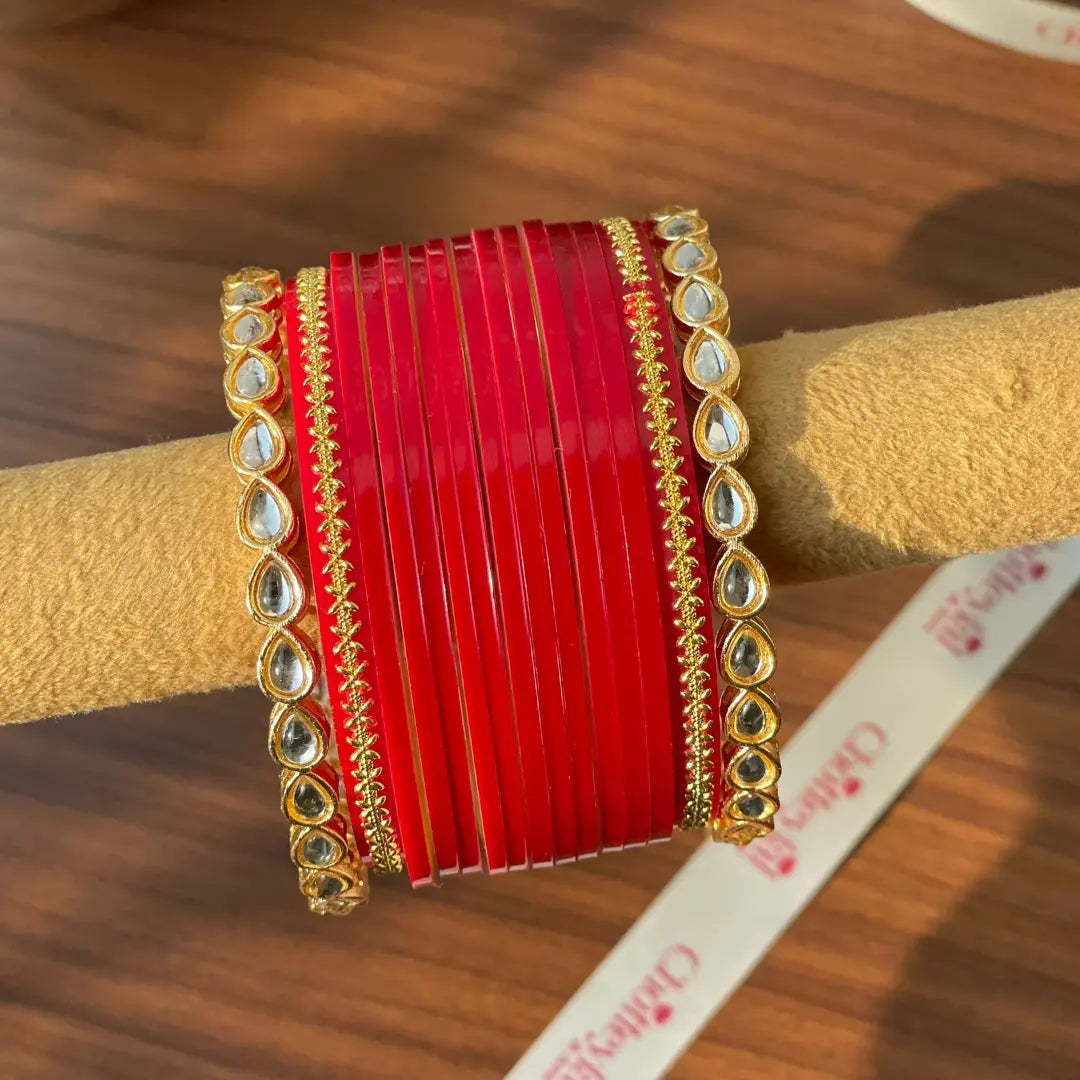 Semi Pearl Dark Maroon Chooda Set of 11