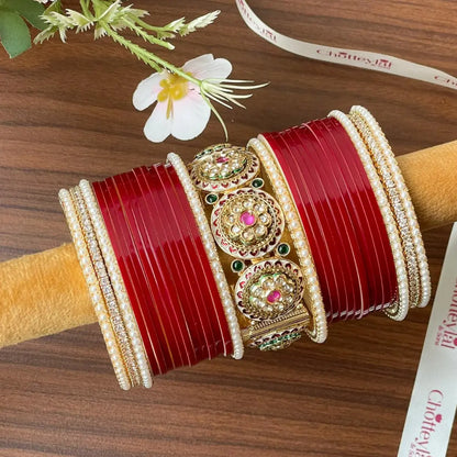 Semi Pearl Maroon Chooda Set of 21