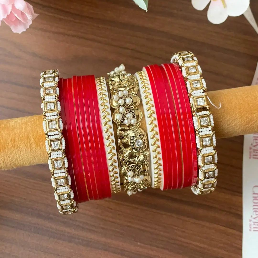 Semi Pearl Dark Red Chooda Set of 15