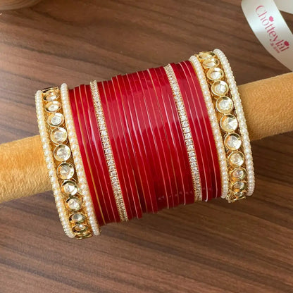 Semi Pearl Red Chooda Set of 21
