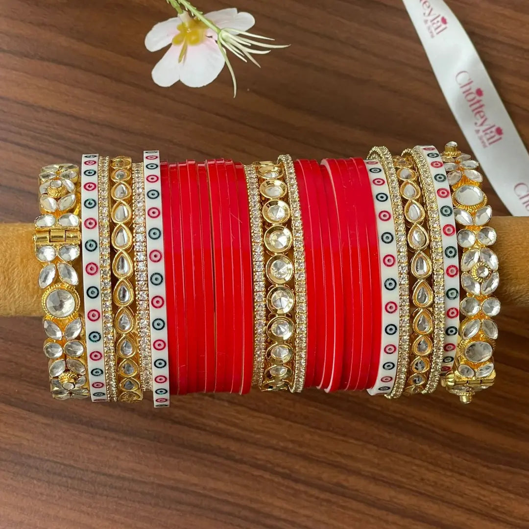 Semi Pearl Red Chooda Set of 21