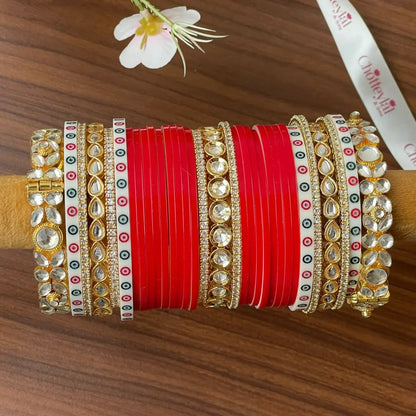 Semi Pearl Red Chooda Set of 21