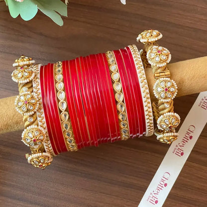 Semi Pearl Dark Red Chooda Set of 21